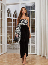 Patchwork Strapless Wrap Cami Dress With Colorblock Floral Print